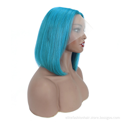 Wholesale T Part Short Bob Straight Hair Wigs for Fashion Women Silky Sky Blue Lace Front Wigs T part lace bob wigs